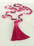 Pink and Magenta Agate Tassel Necklace