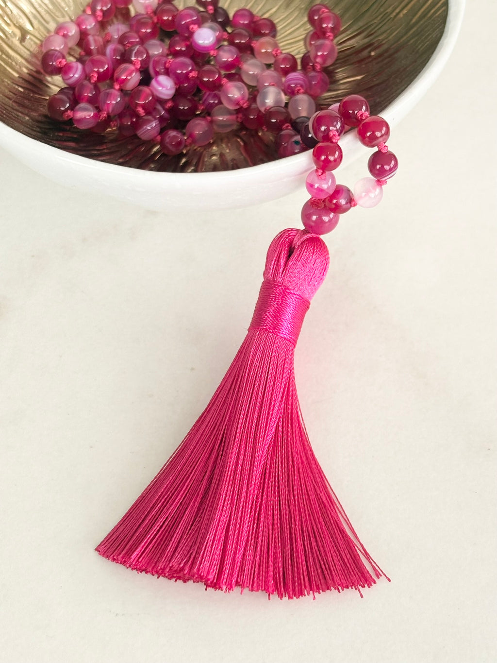 Pink and Magenta Agate Tassel Necklace
