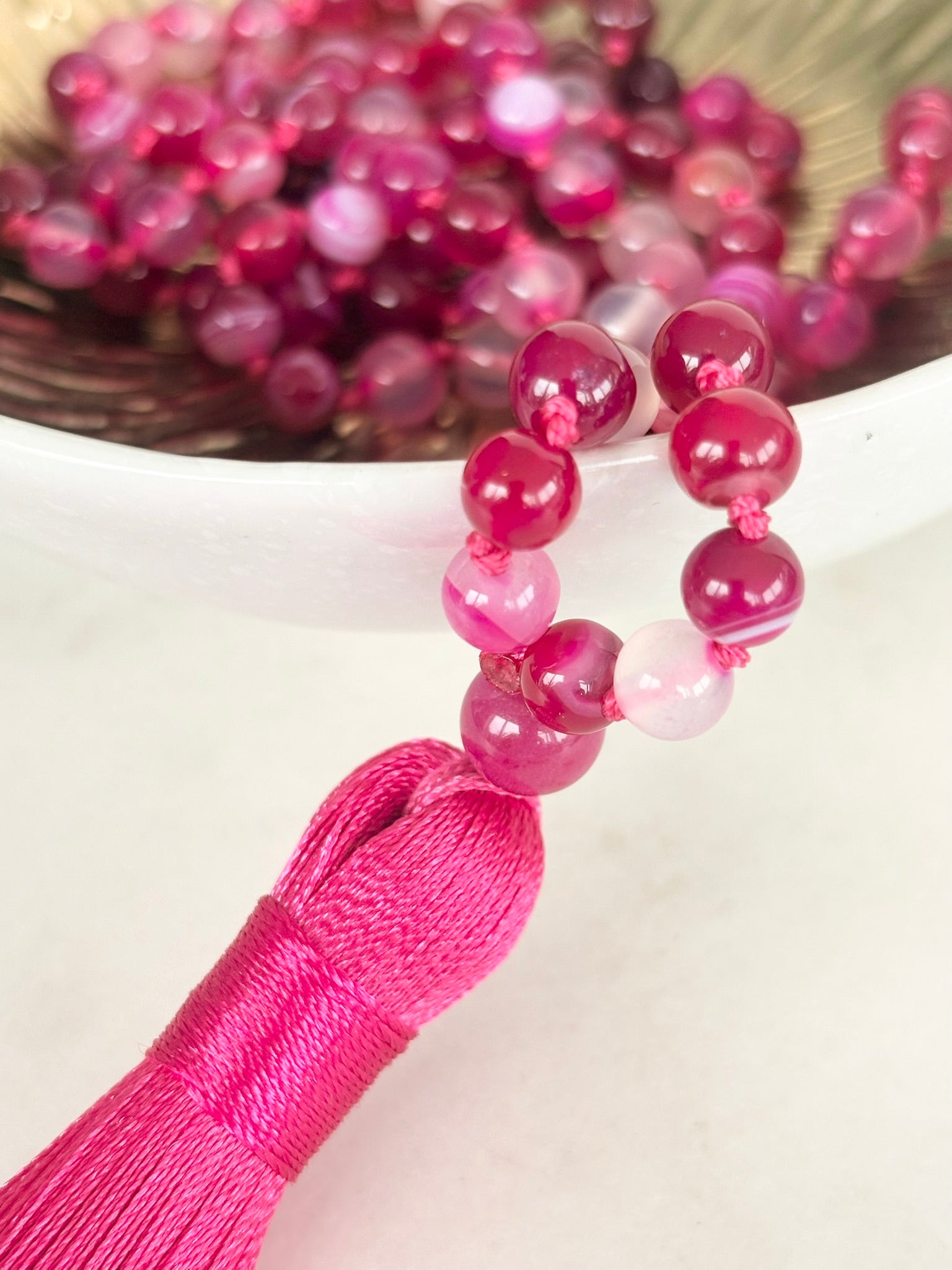 Pink and Magenta Agate Tassel Necklace