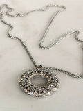 Silver Crystal Filigree Circle Pendant Necklace