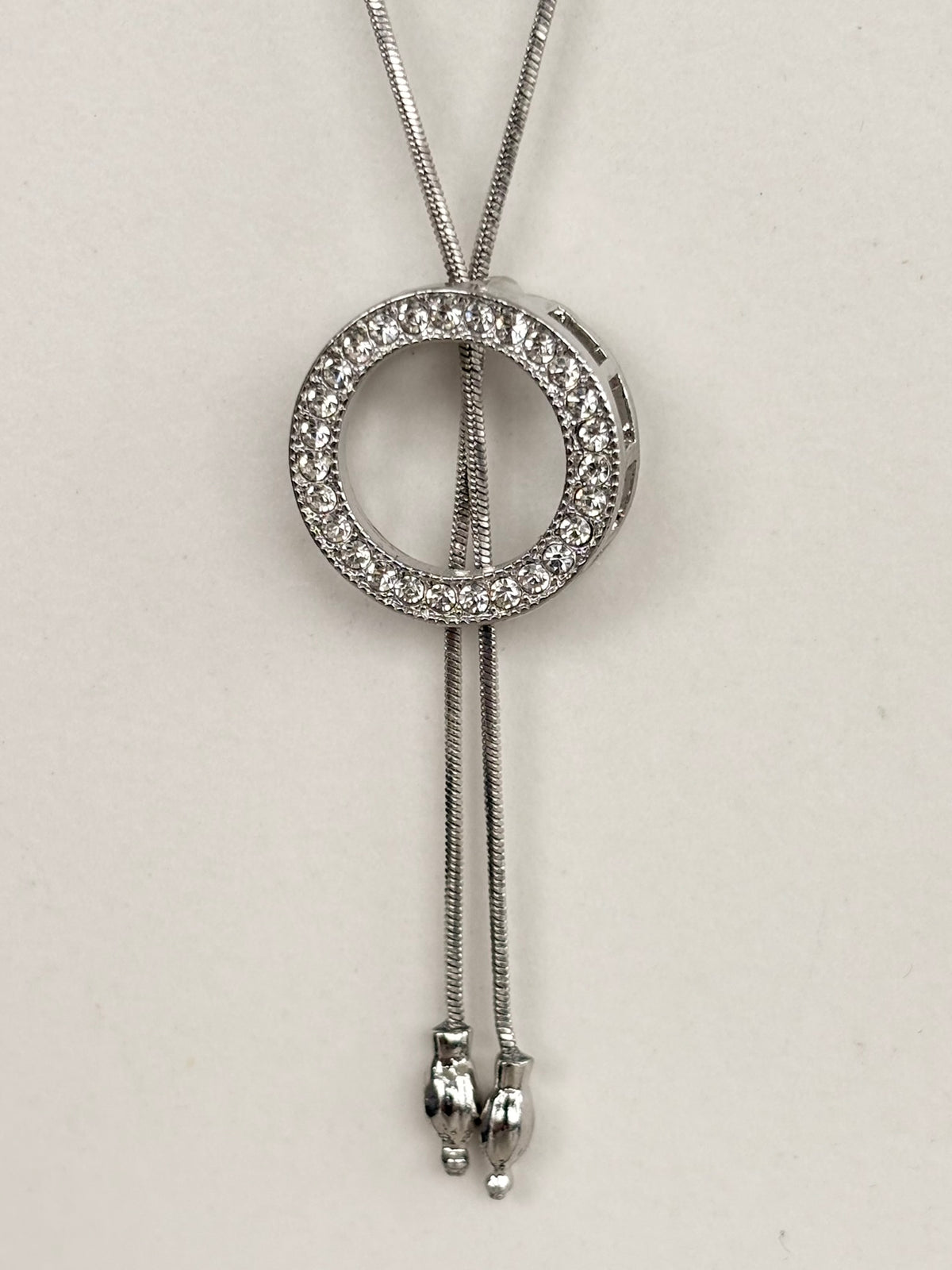 Silver Crystal Circle Slider Necklace, Lariat Style