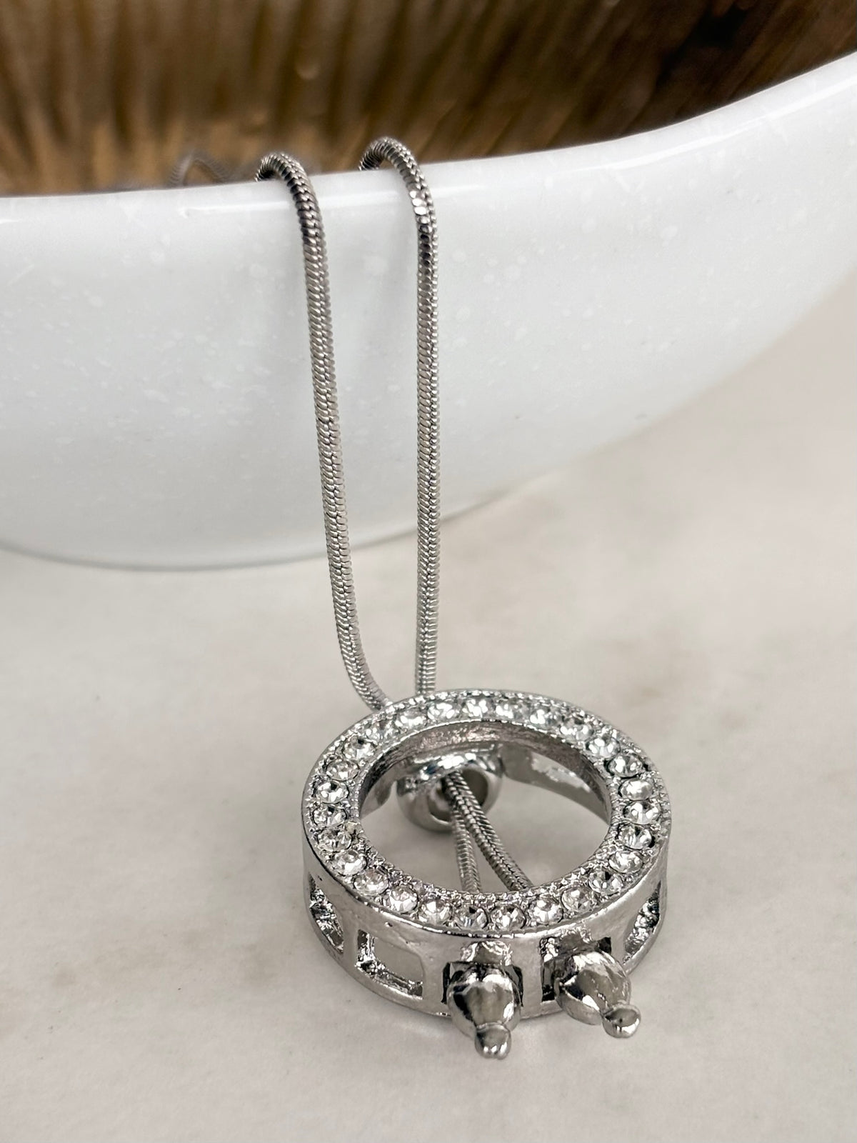 Silver Crystal Circle Slider Necklace, Lariat Style
