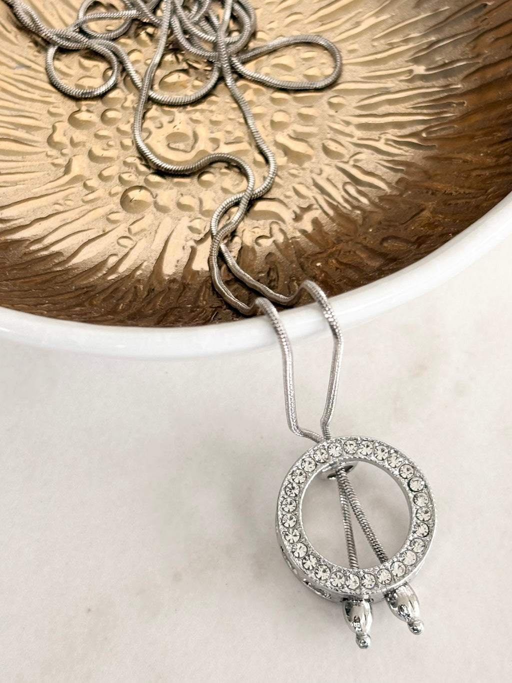 Silver Crystal Circle Slider Necklace, Lariat Style