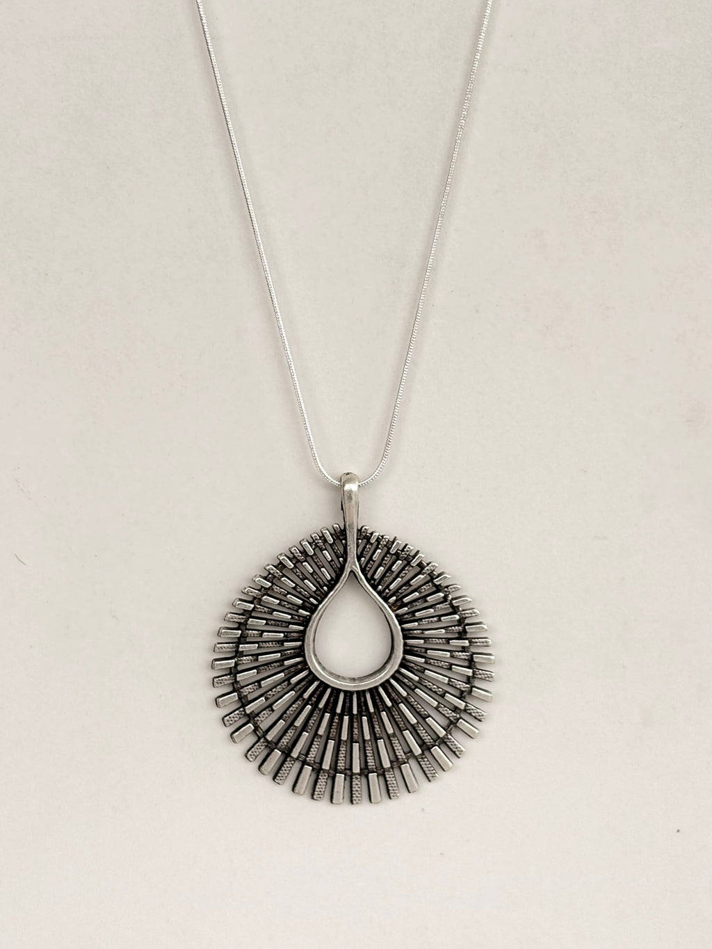 Silver Sunburst Teardrop Pendant Necklace