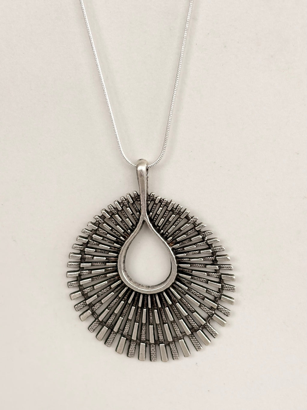 Silver Sunburst Teardrop Pendant Necklace