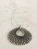 Silver Sunburst Teardrop Pendant Necklace
