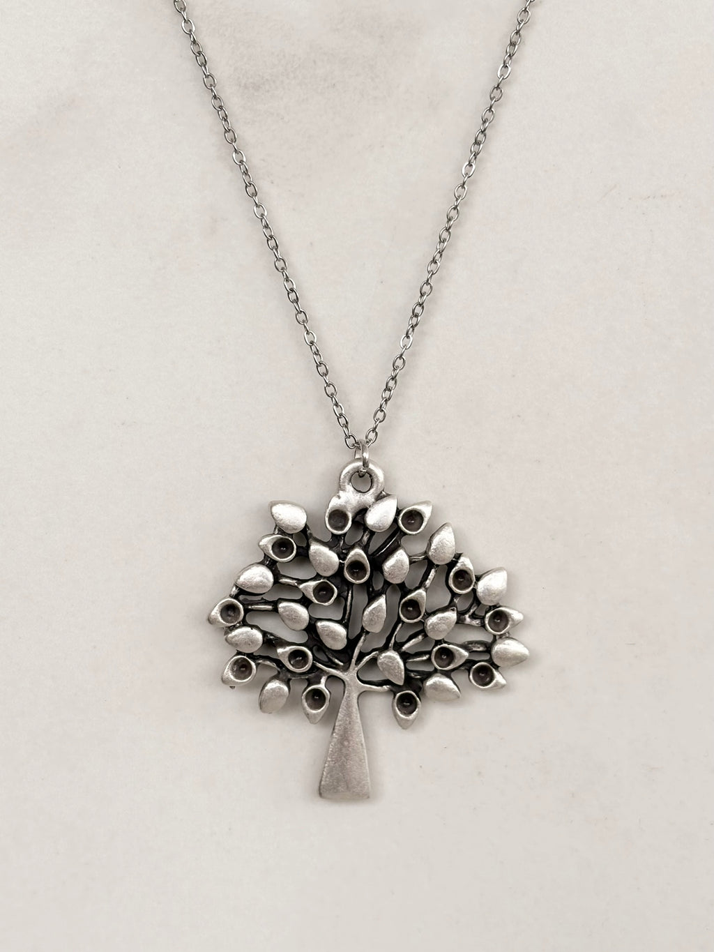 Silver Tree of Life Pendant Necklace, Teardrop Leaves