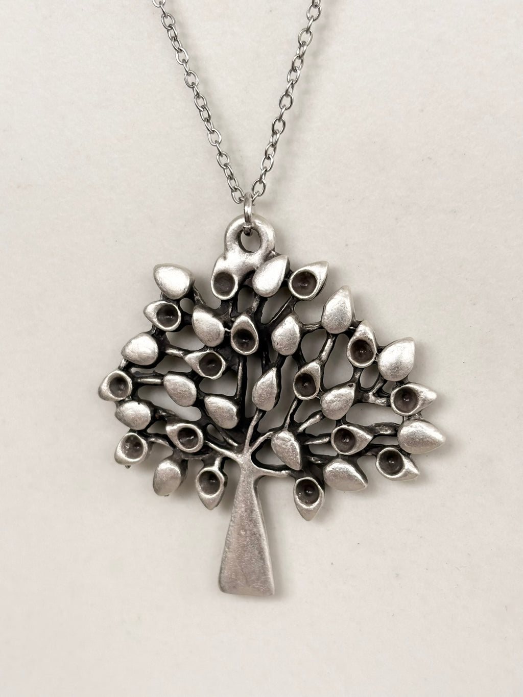 Silver Tree of Life Pendant Necklace, Teardrop Leaves