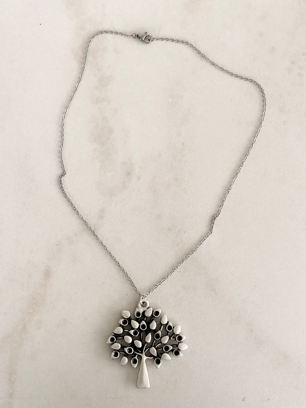 Silver Tree of Life Pendant Necklace, Teardrop Leaves
