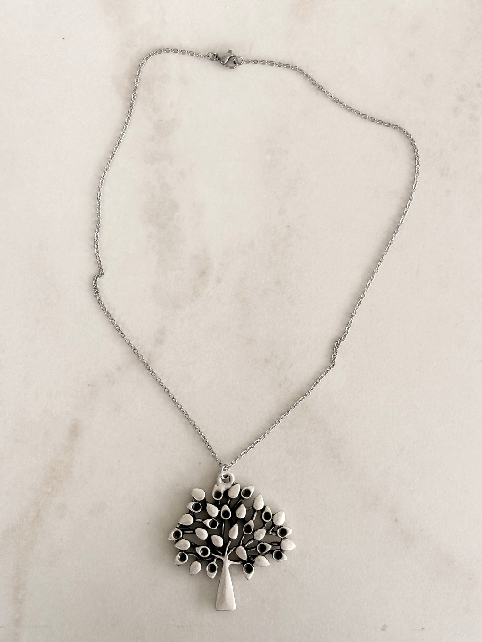 Silver Tree of Life Pendant Necklace, Teardrop Leaves