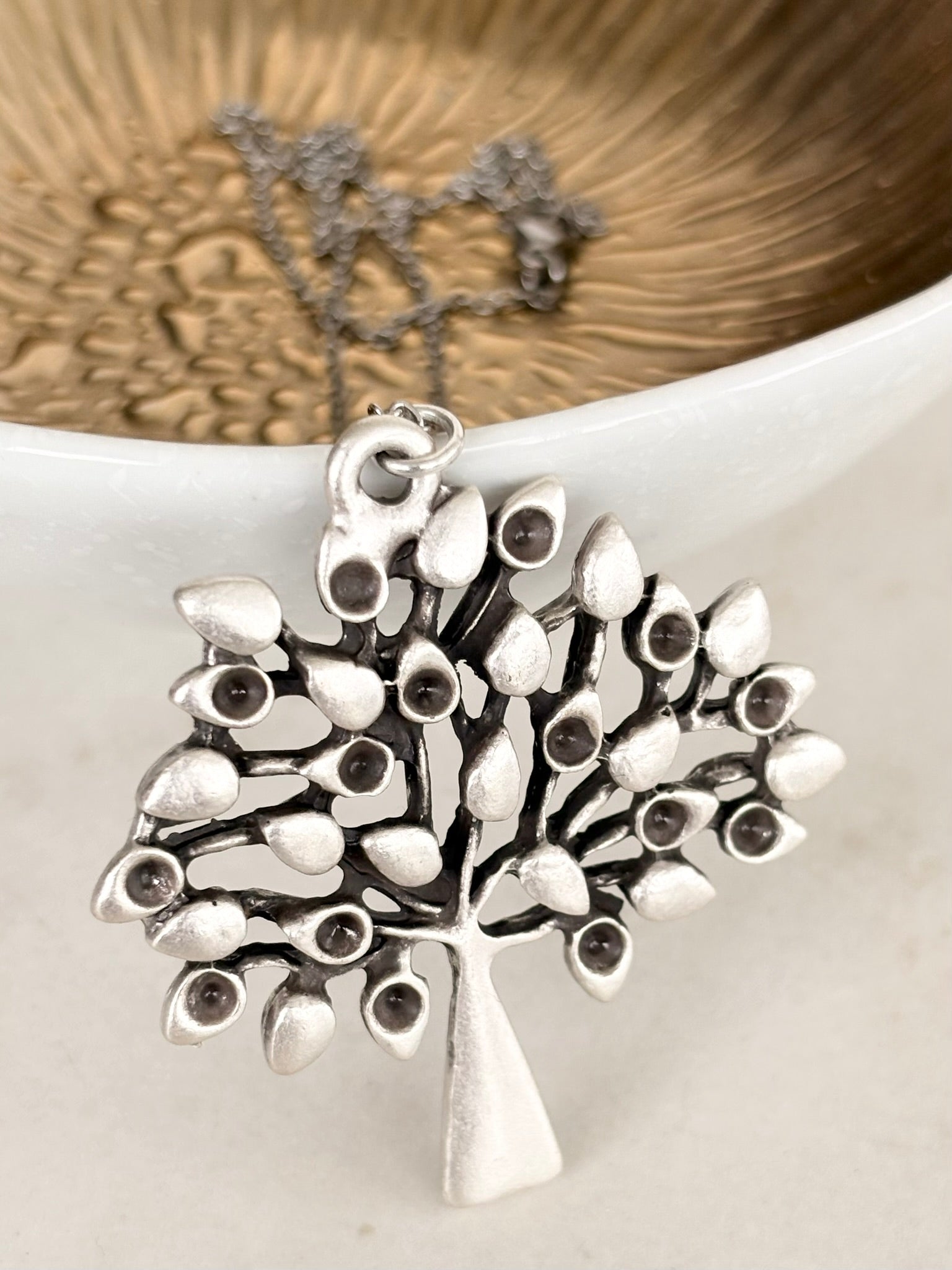 Silver Tree of Life Pendant Necklace, Teardrop Leaves