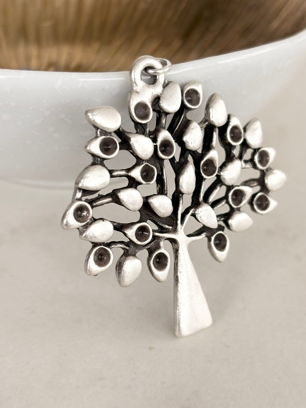 Silver Tree of Life Pendant Necklace, Teardrop Leaves