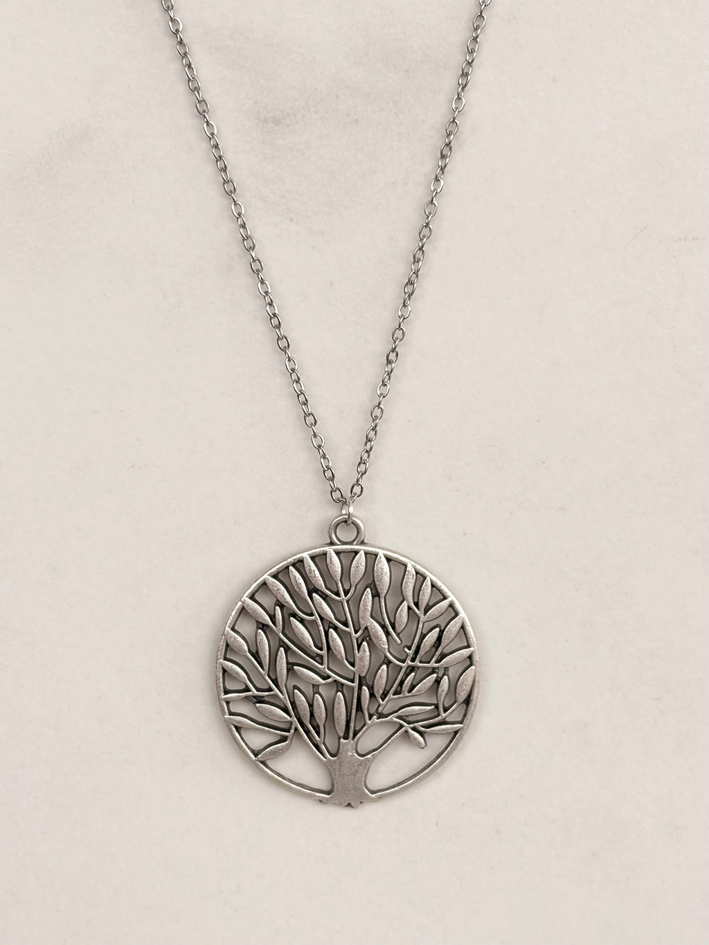 Silver Tree of Life Circle Pendant Necklace