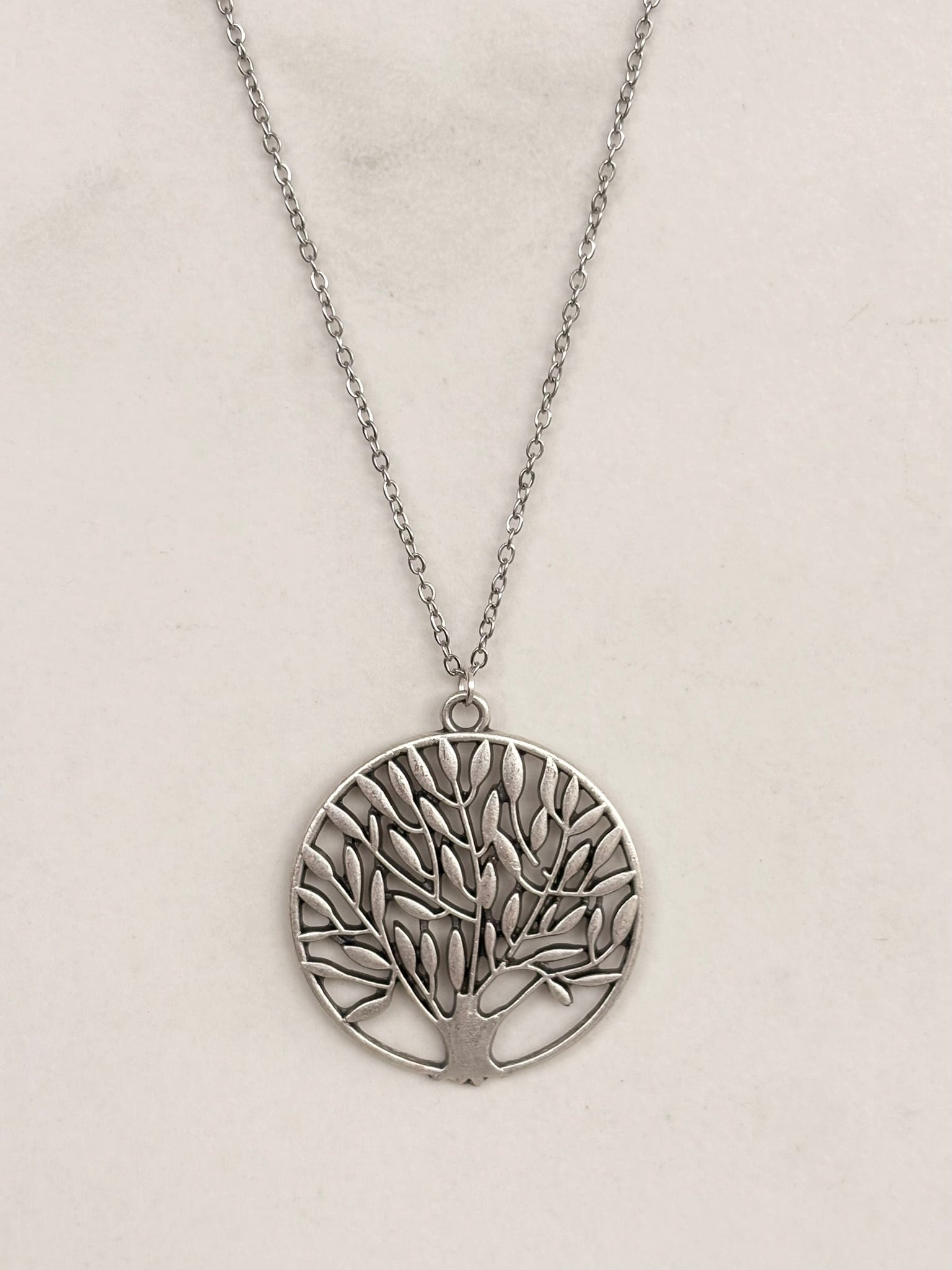 Silver Tree of Life Circle Pendant Necklace
