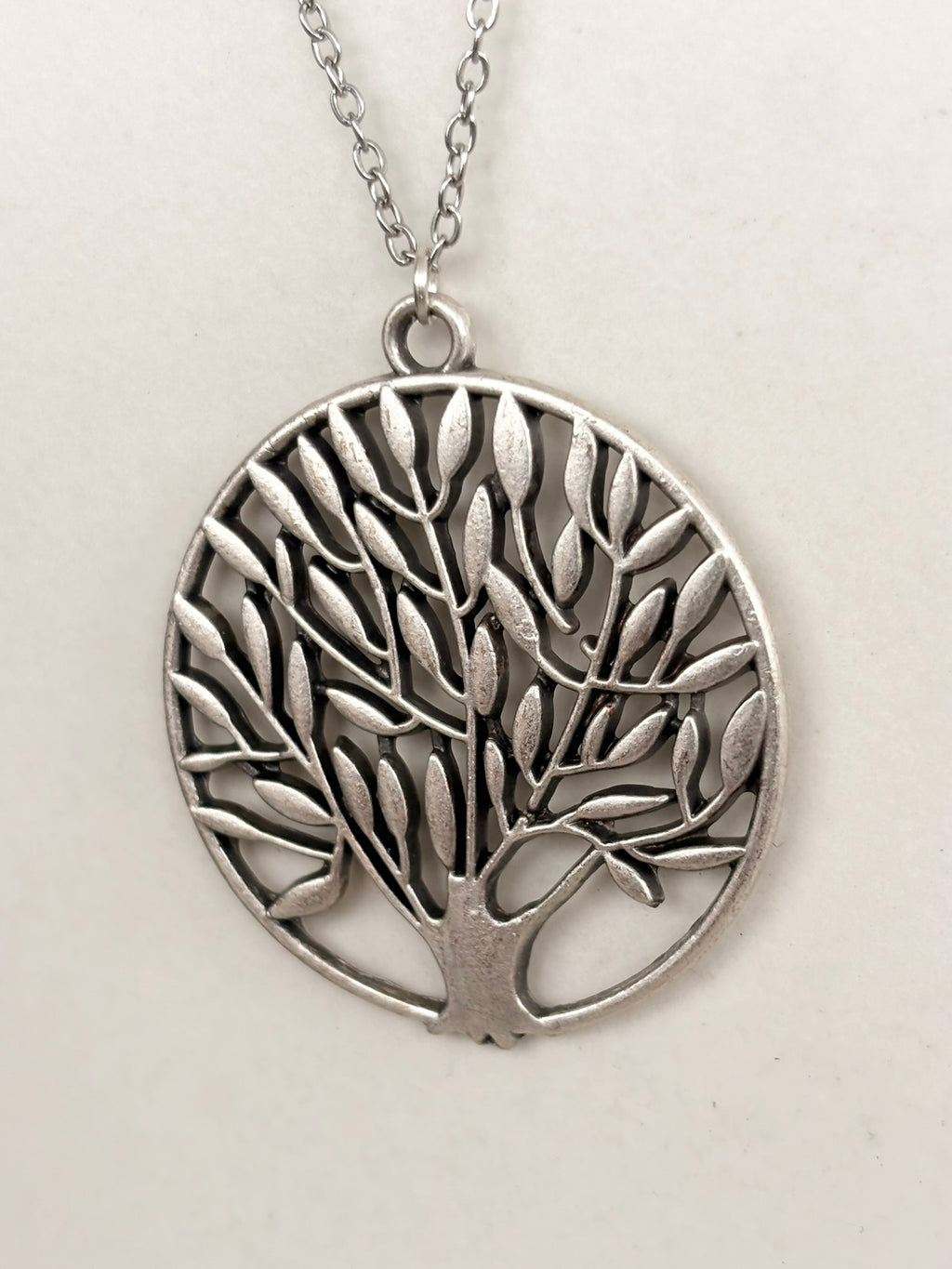 Silver Tree of Life Circle Pendant Necklace