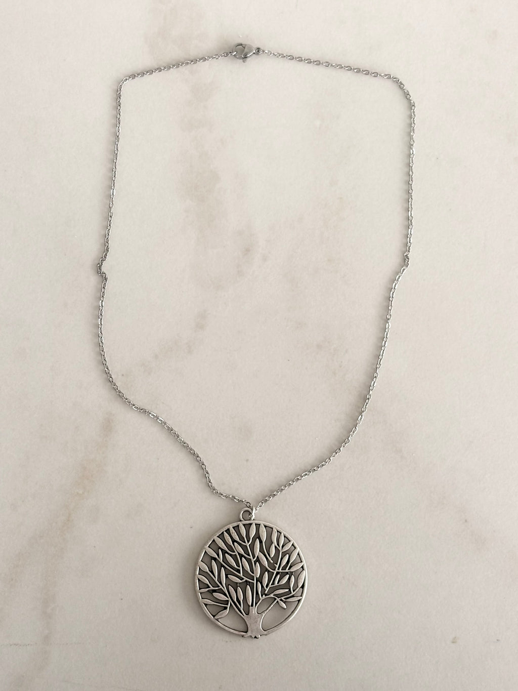 Silver Tree of Life Circle Pendant Necklace