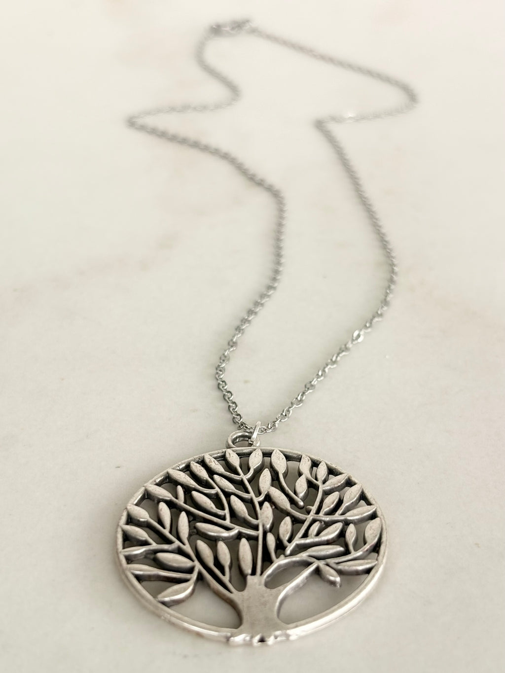 Silver Tree of Life Circle Pendant Necklace