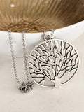 Silver Tree of Life Circle Pendant Necklace