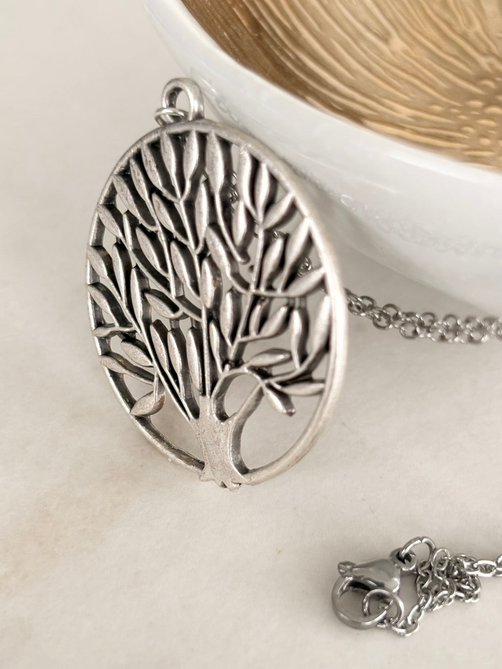 Silver Tree of Life Circle Pendant Necklace