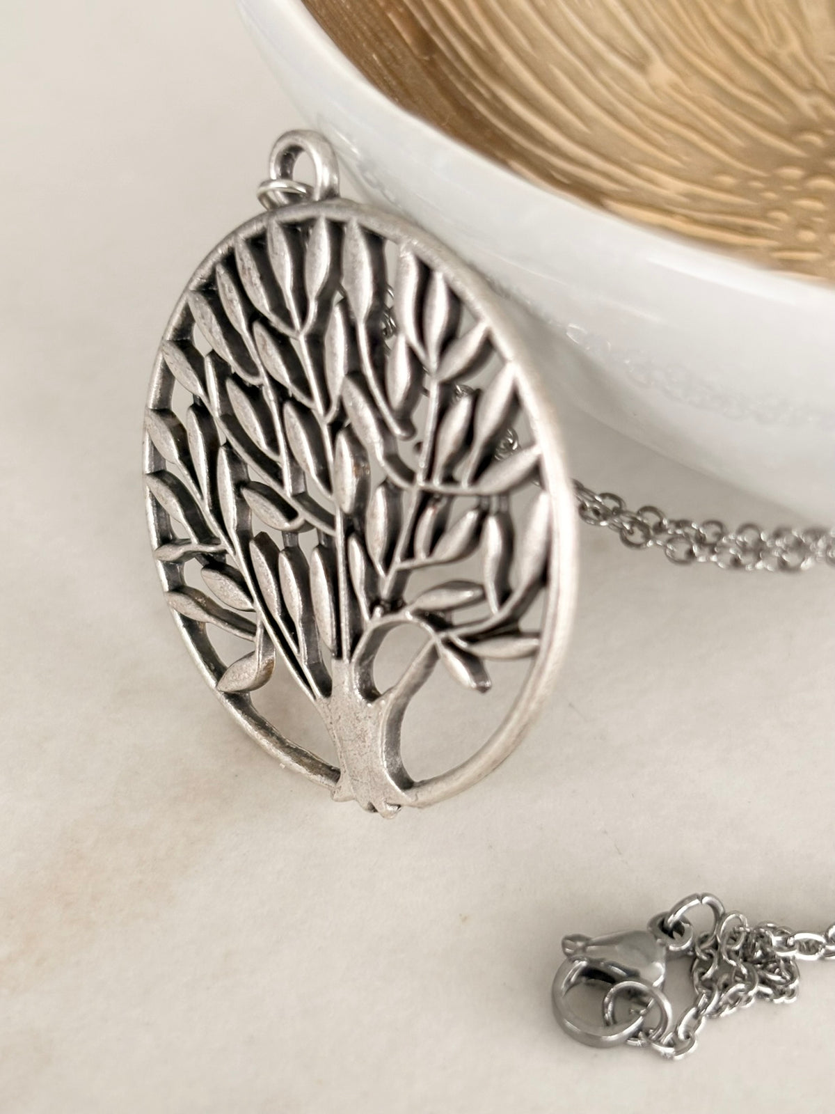 Silver Tree of Life Circle Pendant Necklace