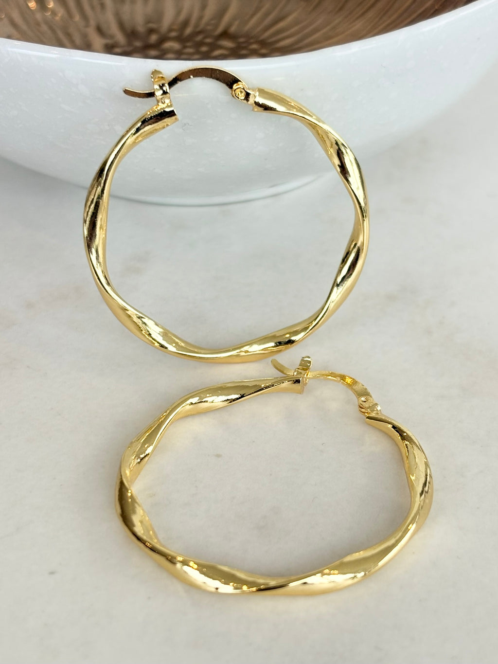 Gold Twisted Wave Hoop Earrings