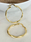 Gold Twisted Wave Hoop Earrings