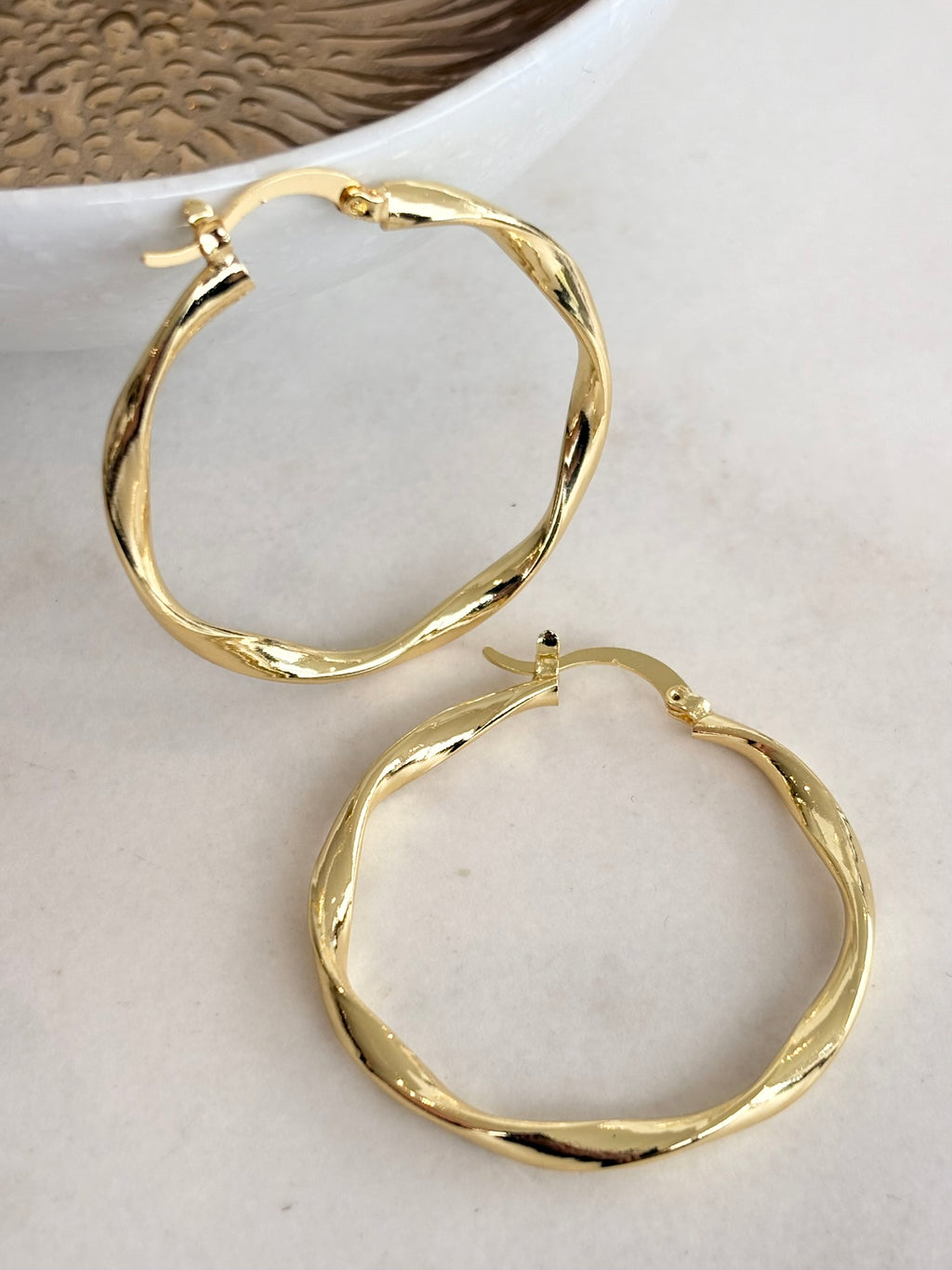 Gold Twisted Wave Hoop Earrings