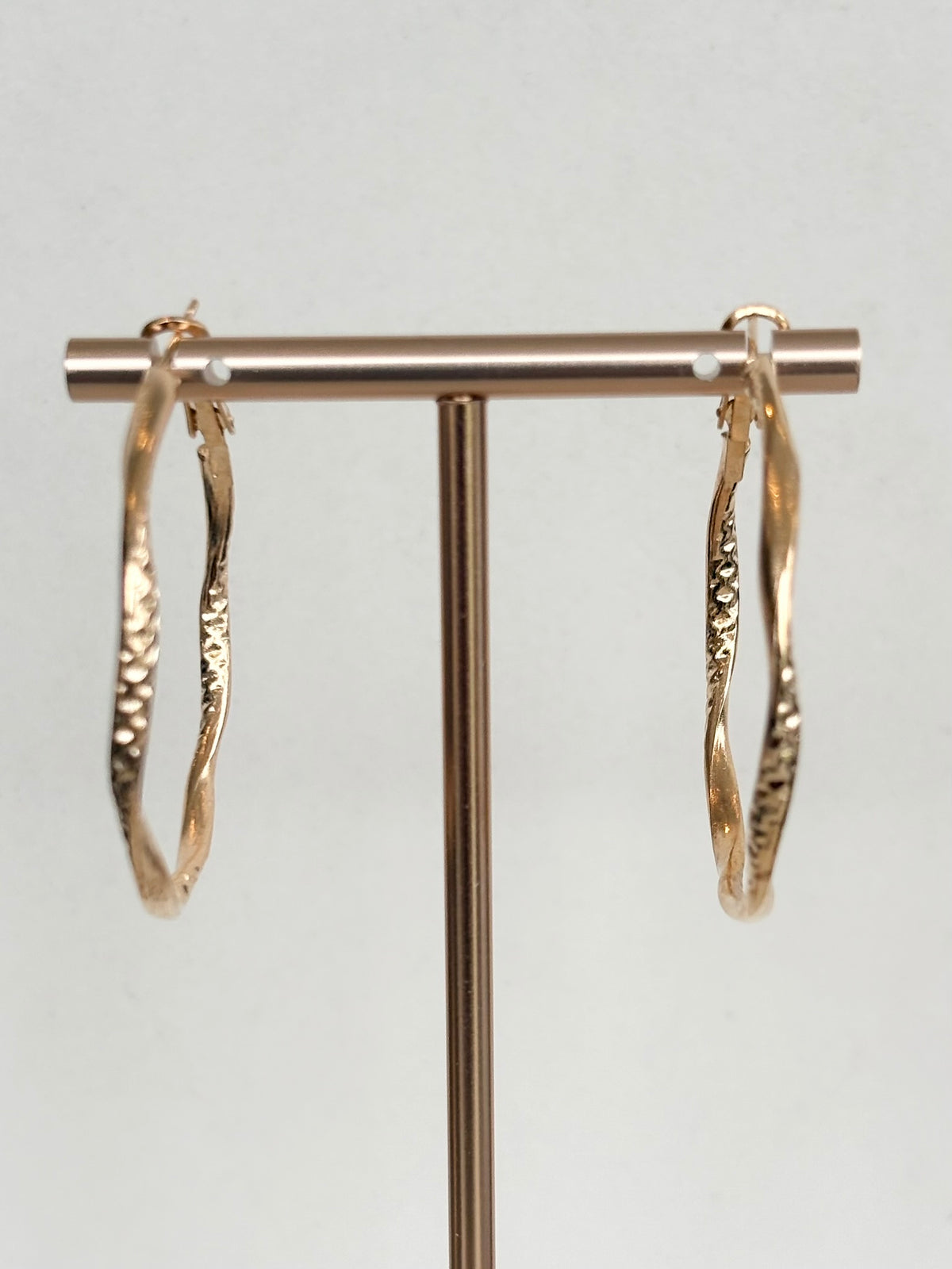 Gold Half Textured Twist Hoop Earrings