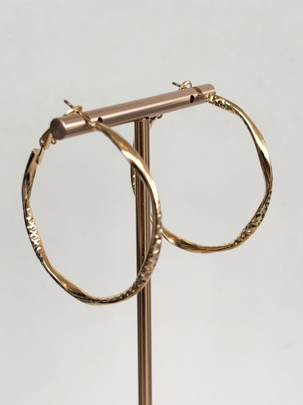 Gold Half Textured Twist Hoop Earrings