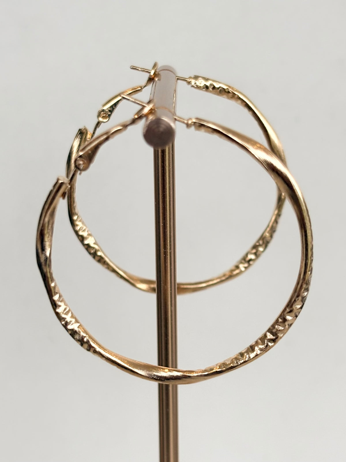 Gold Half Textured Twist Hoop Earrings