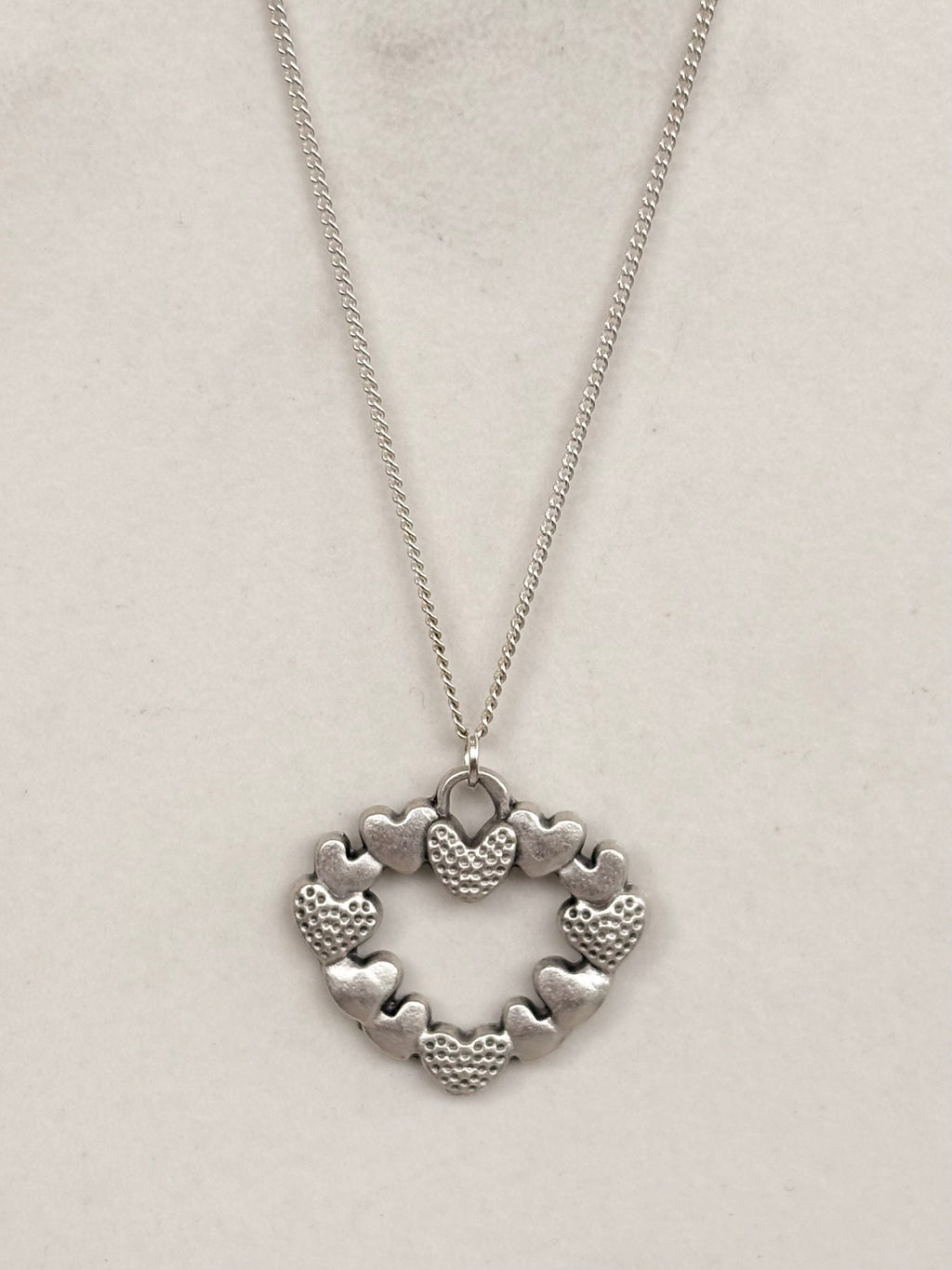 Silver Open Heart Necklace, Textured Heart Links