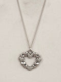 Silver Open Heart Necklace, Textured Heart Links
