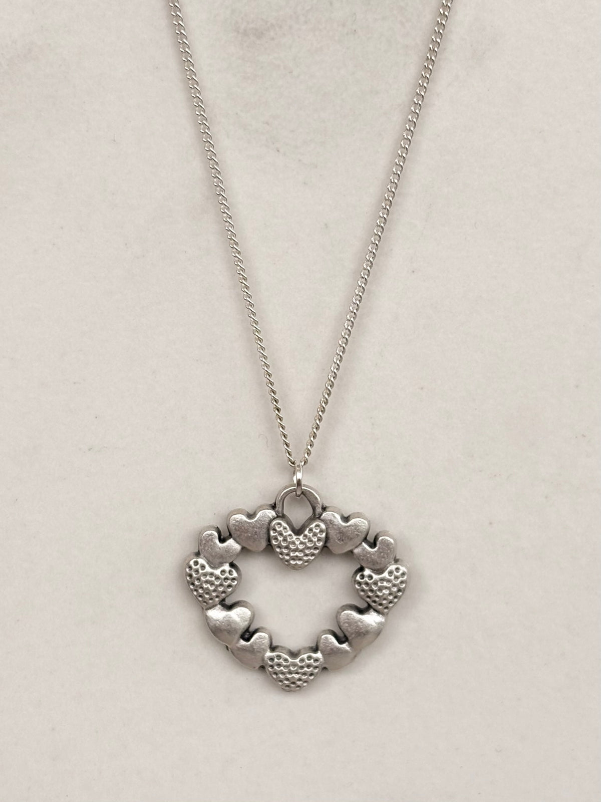 Silver Open Heart Necklace, Textured Heart Links