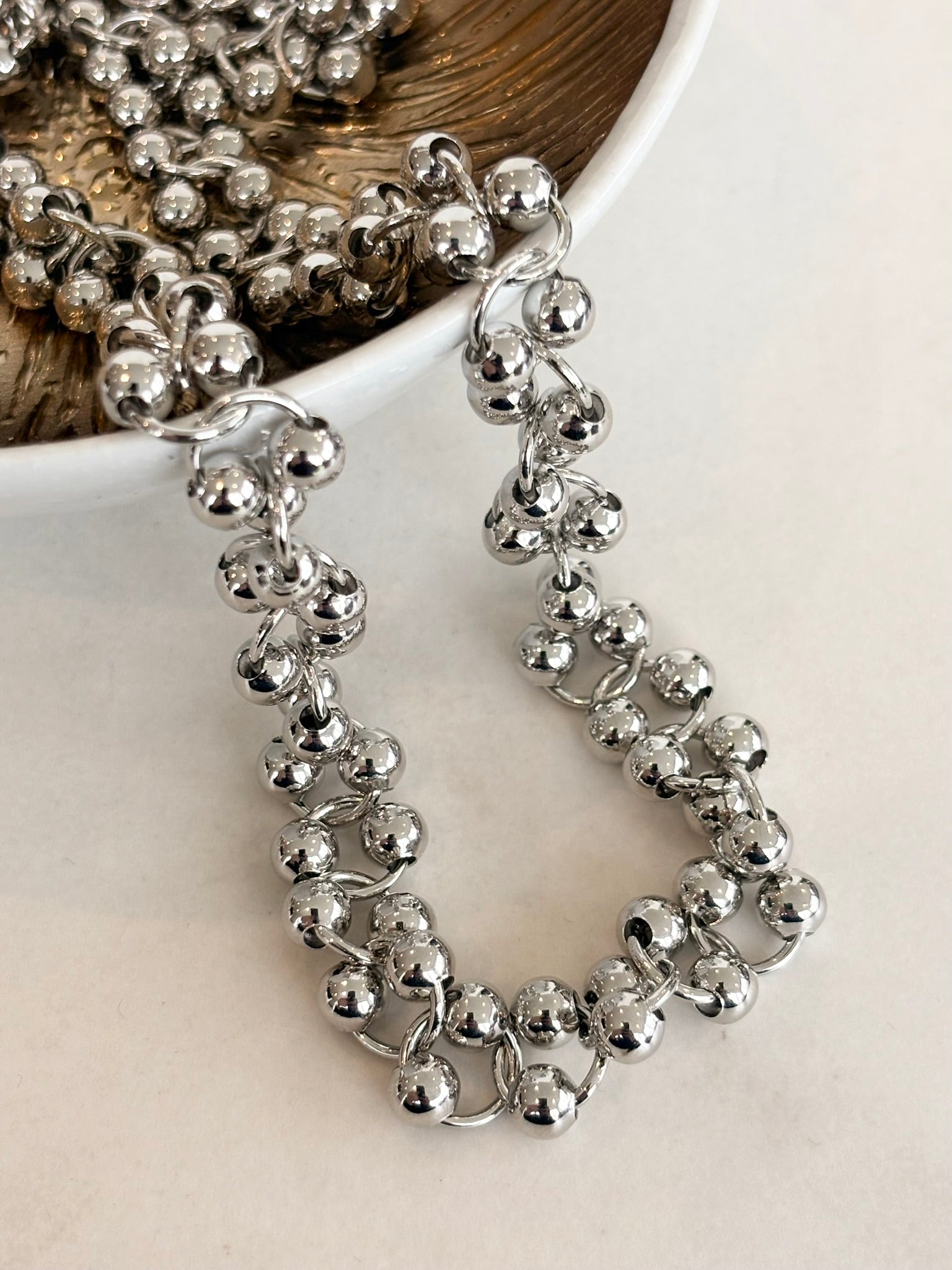 Silver Ball Chain Necklace, Stainless Steel