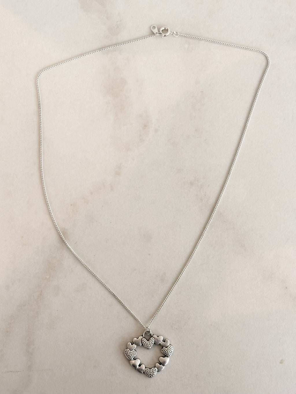 Silver Open Heart Necklace, Textured Heart Links