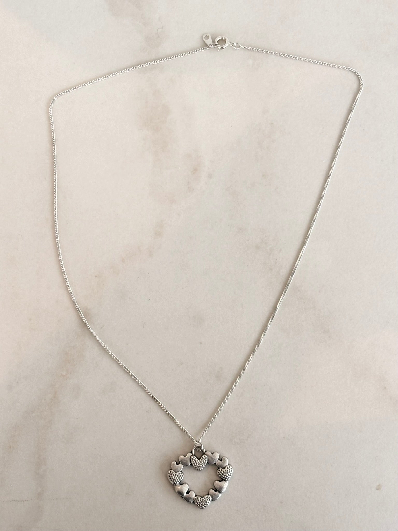 Silver Open Heart Necklace, Textured Heart Links