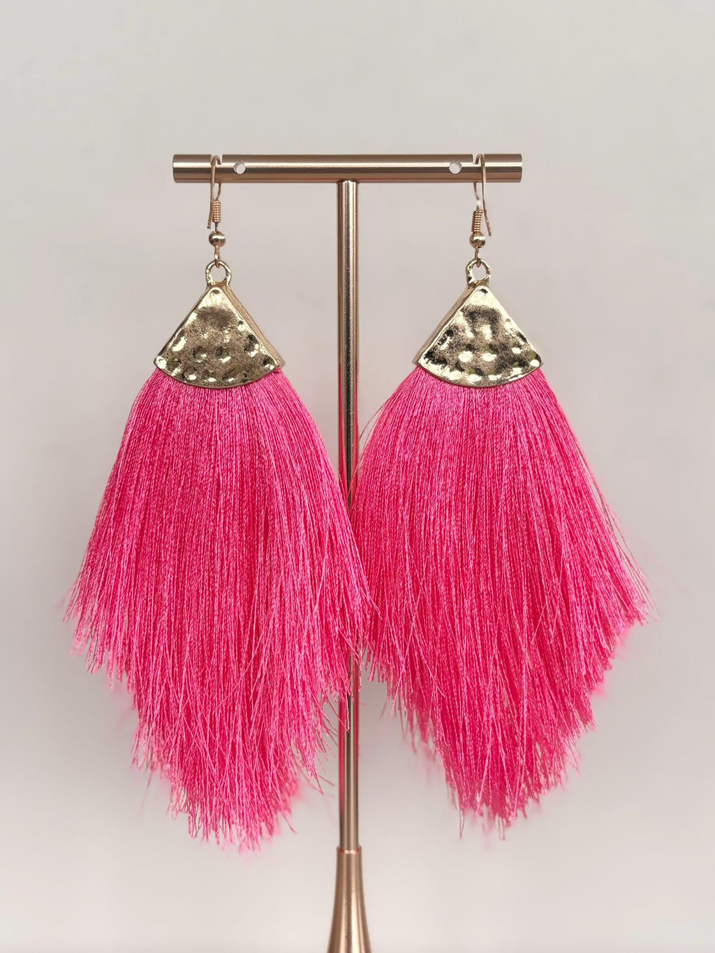 Hot Pink Tassel Fringe Earrings
