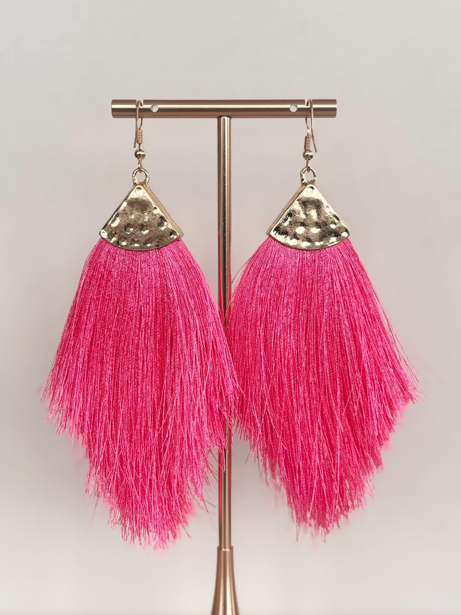 Hot Pink Tassel Fringe Earrings