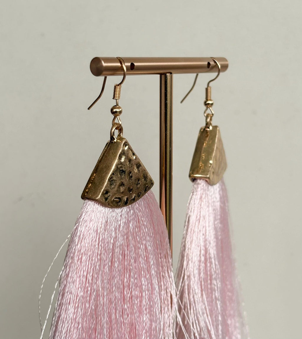 Baby Pink Tassel Fringe Earrings