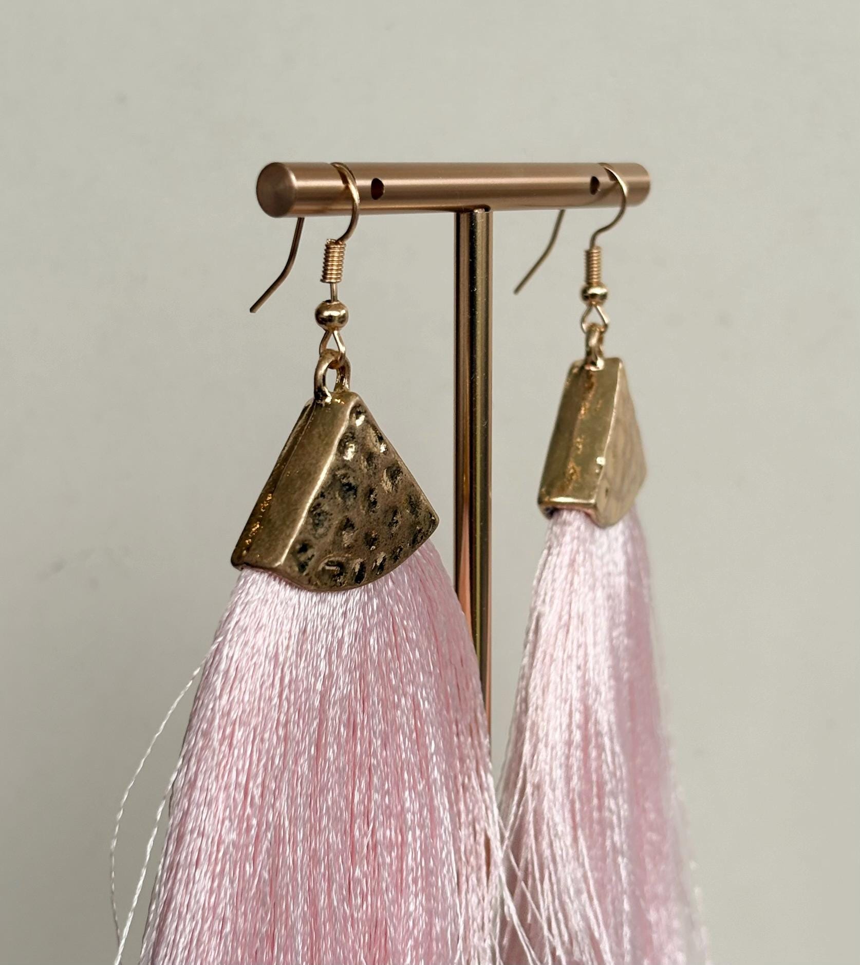 Baby Pink Tassel Fringe Earrings