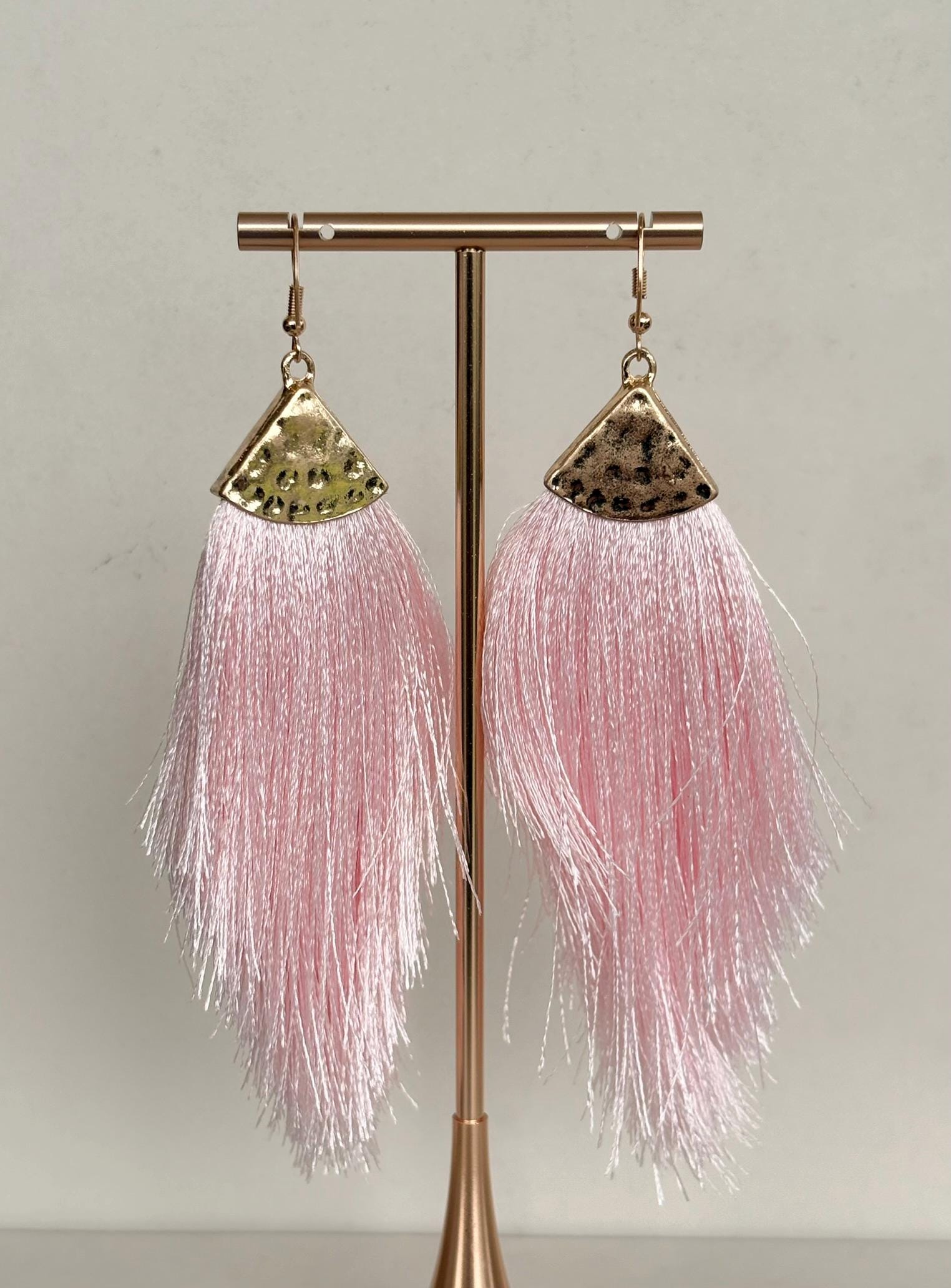 Baby Pink Tassel Fringe Earrings