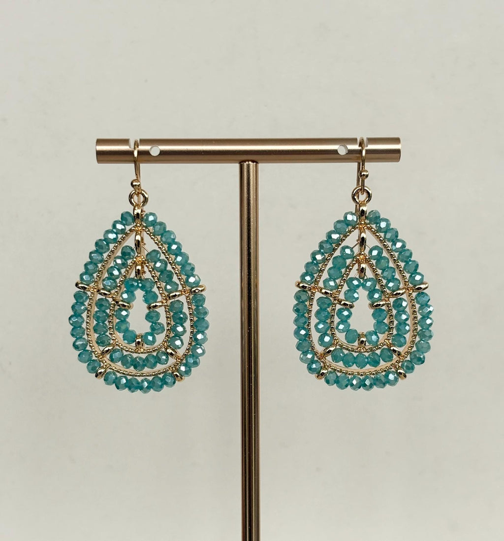 Sea Green Beaded Teardrop Earrings