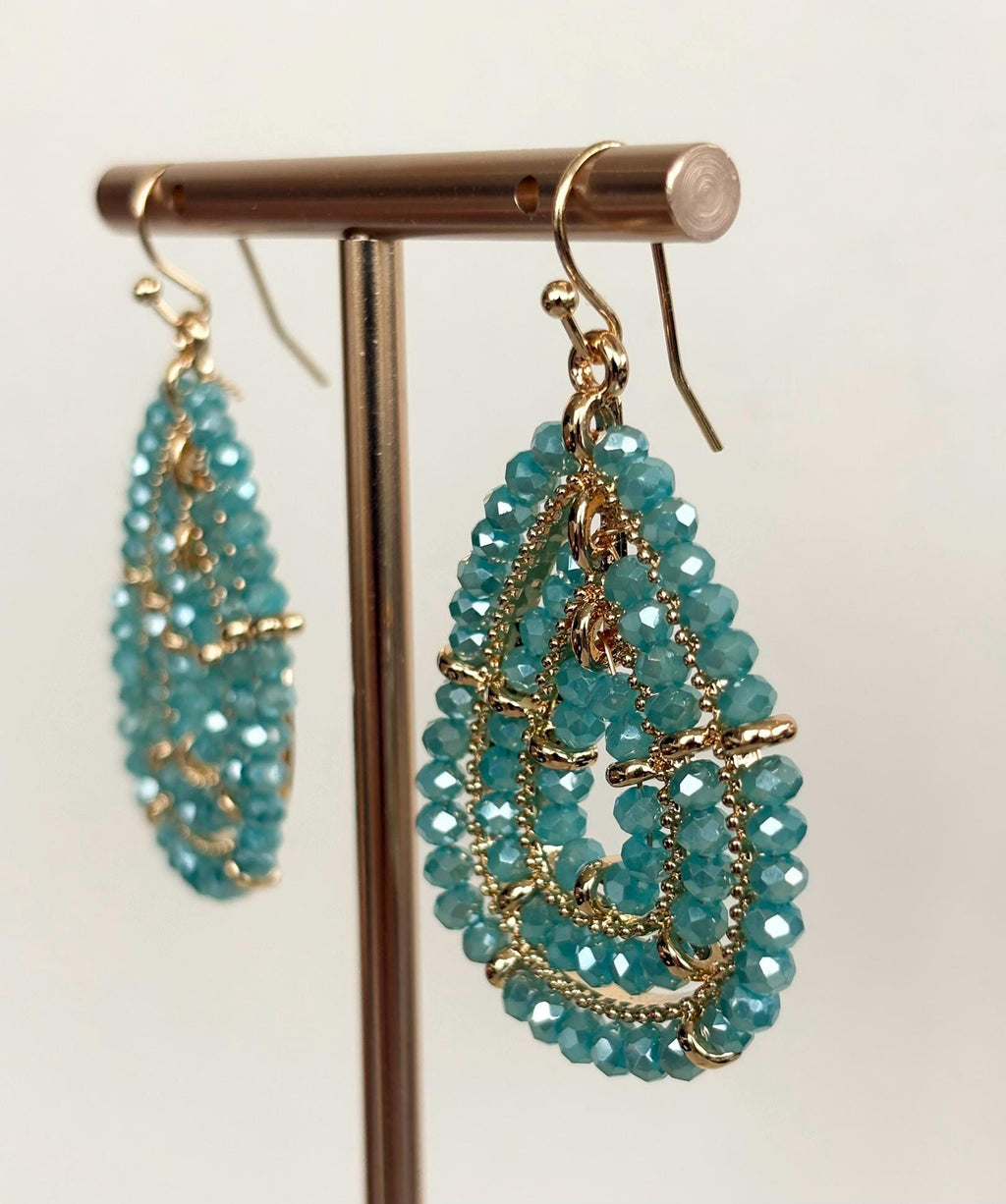 Sea Green Beaded Teardrop Earrings