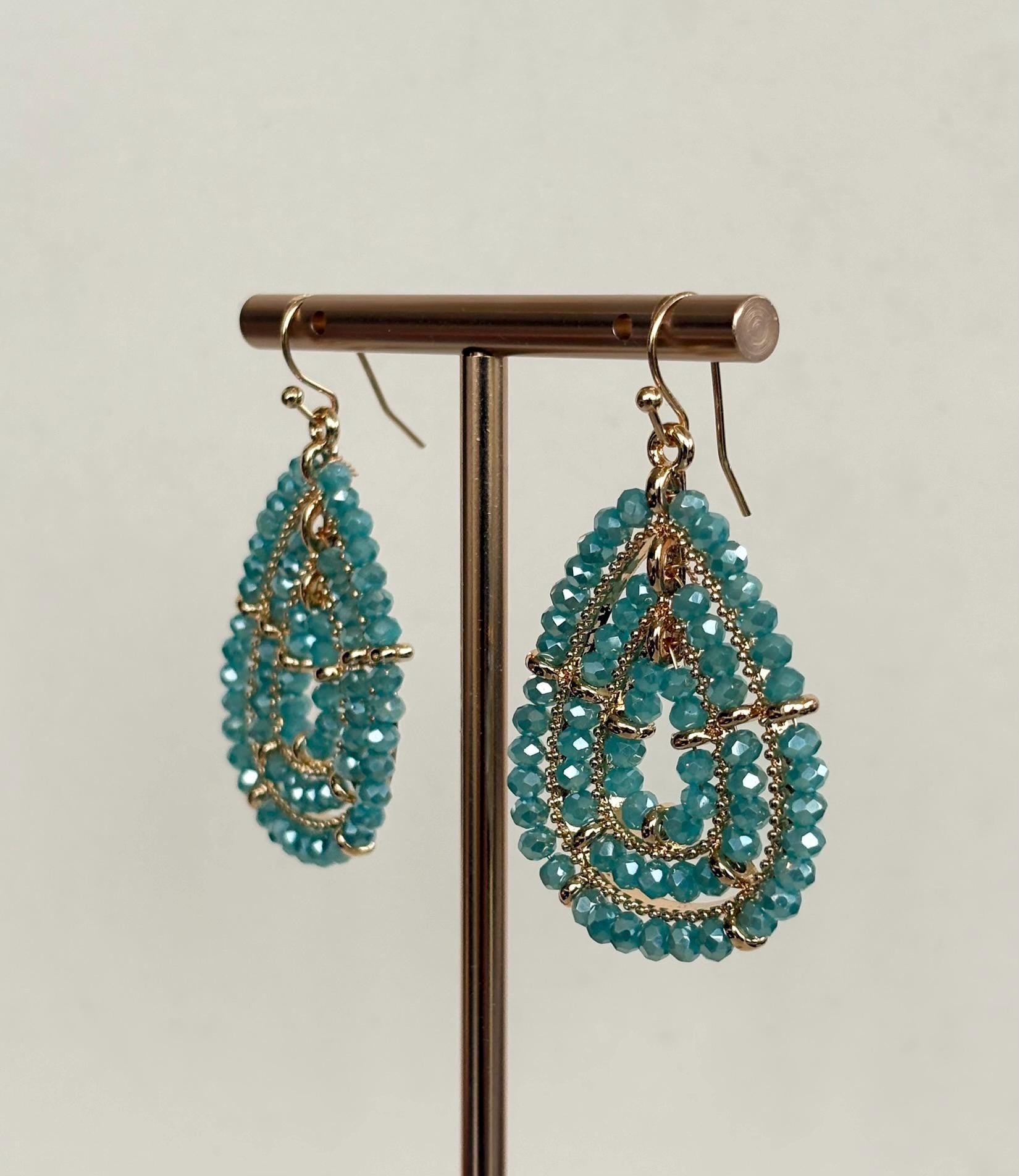 Sea Green Beaded Teardrop Earrings