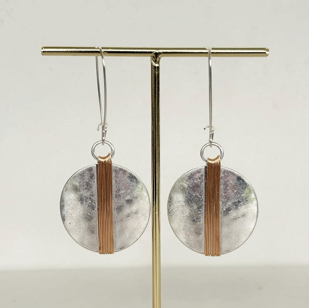 Silver Disc Earrings with Gold Sculptural Detail