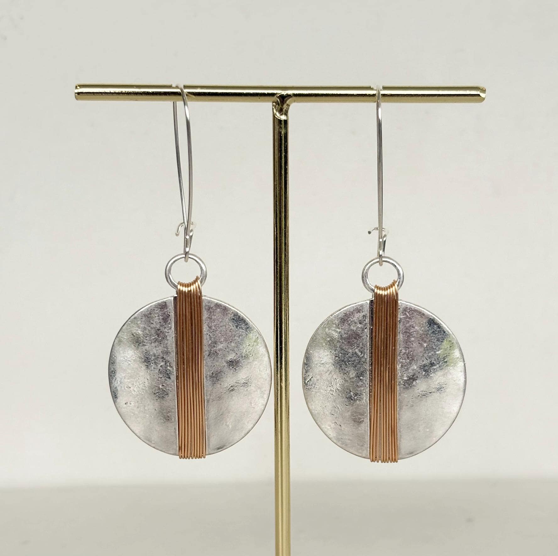 Silver Disc Earrings with Gold Sculptural Detail