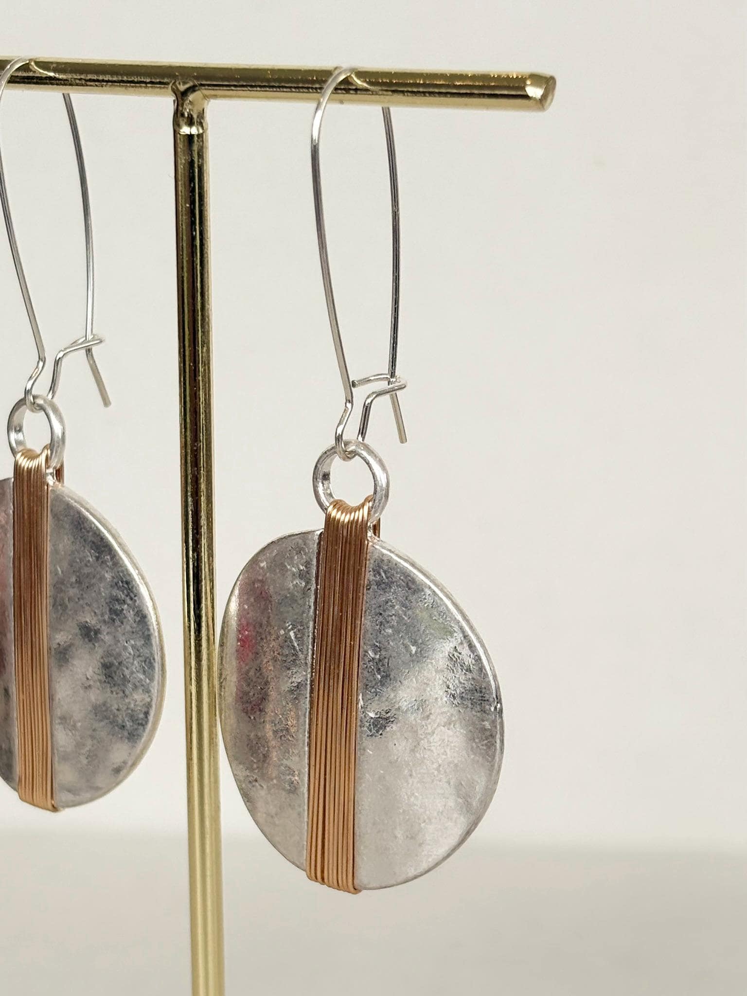 Silver Disc Earrings with Gold Sculptural Detail