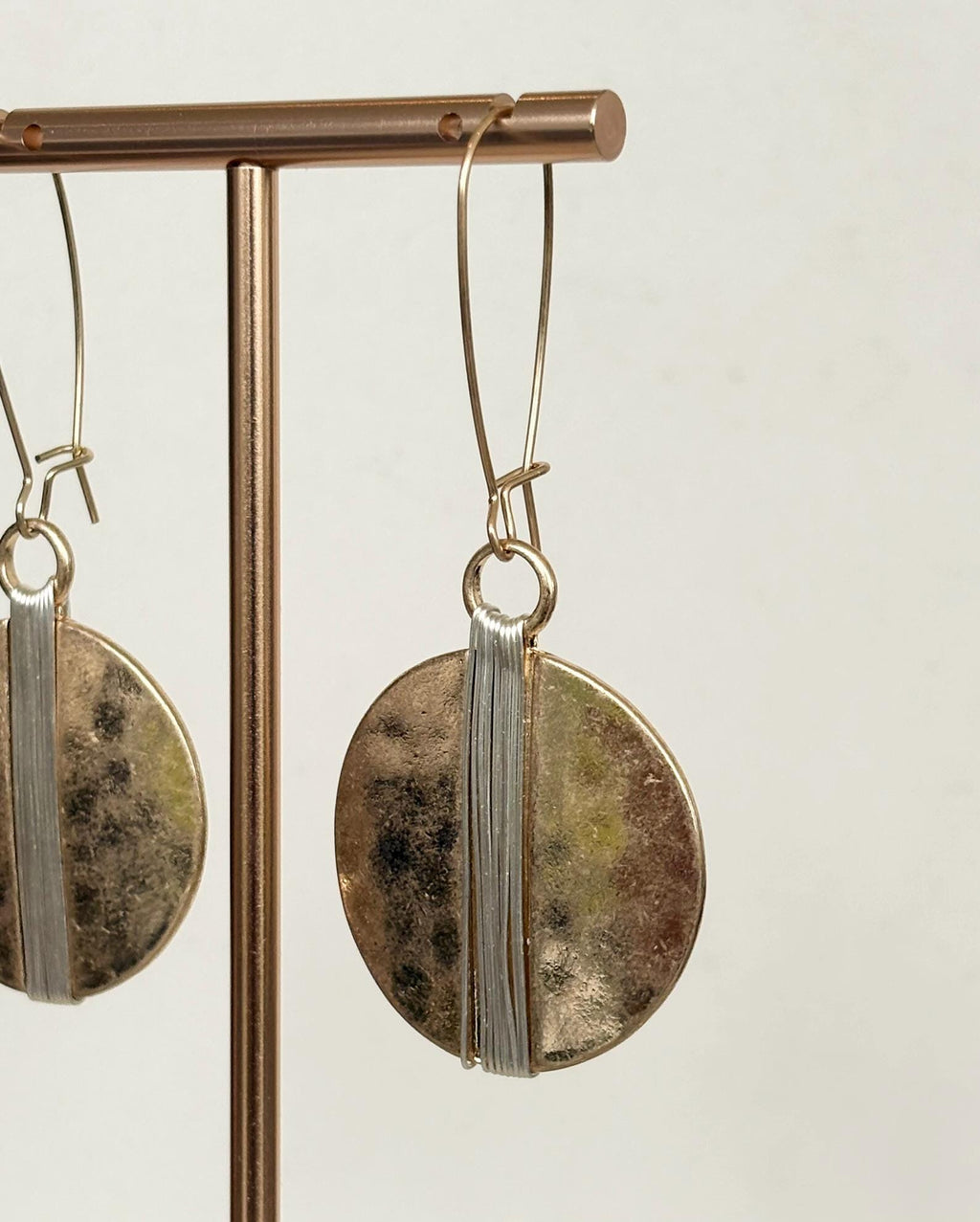 Gold Disc Earrings with Silver Sculptural Detail