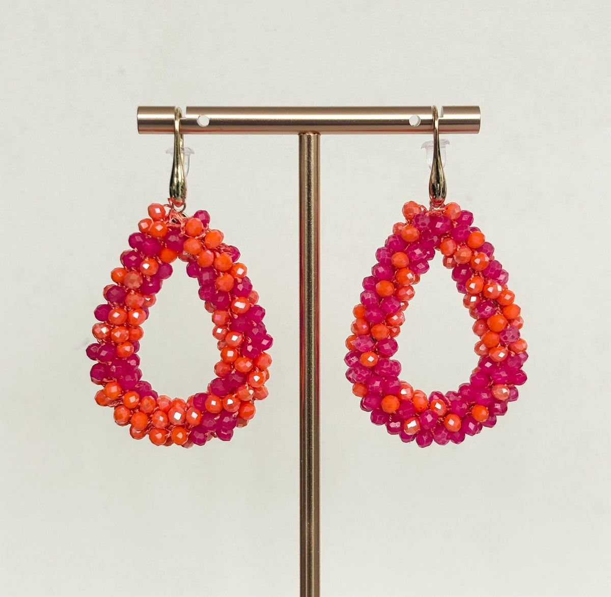 Sunset Pink & Orange Teardrop Beaded Earrings