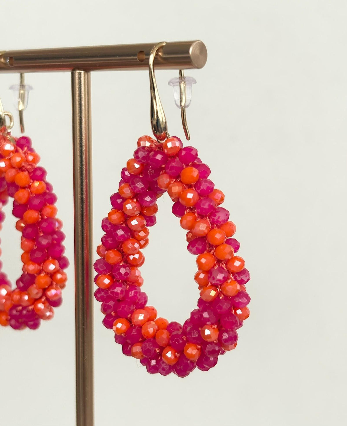 Sunset Pink & Orange Teardrop Beaded Earrings